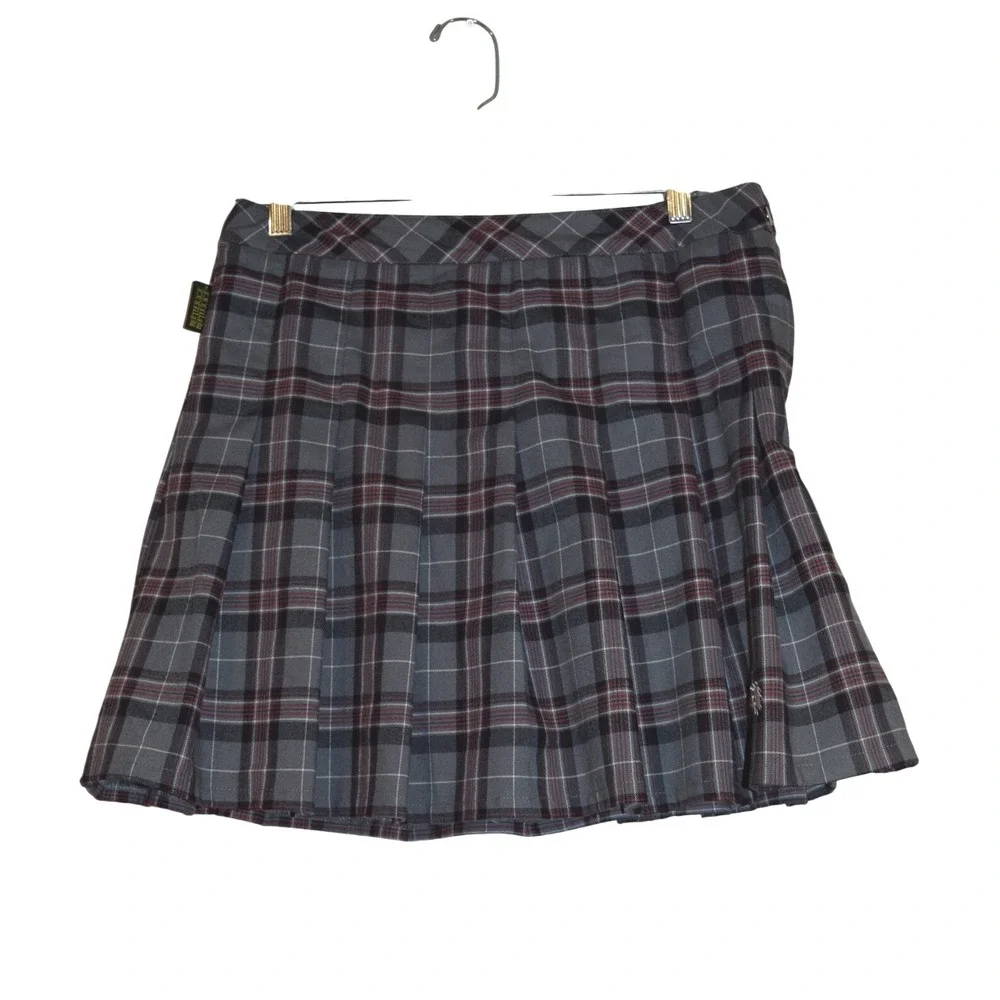 Beetlejuice Pleated Mini Skirt Women Medium Grey Red Plaid Beetle Goth‎